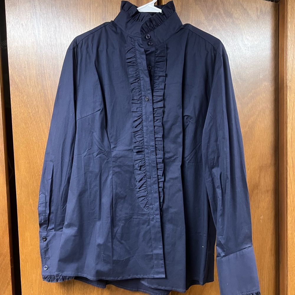 Navy Ruffled Button-Up Western Shirt